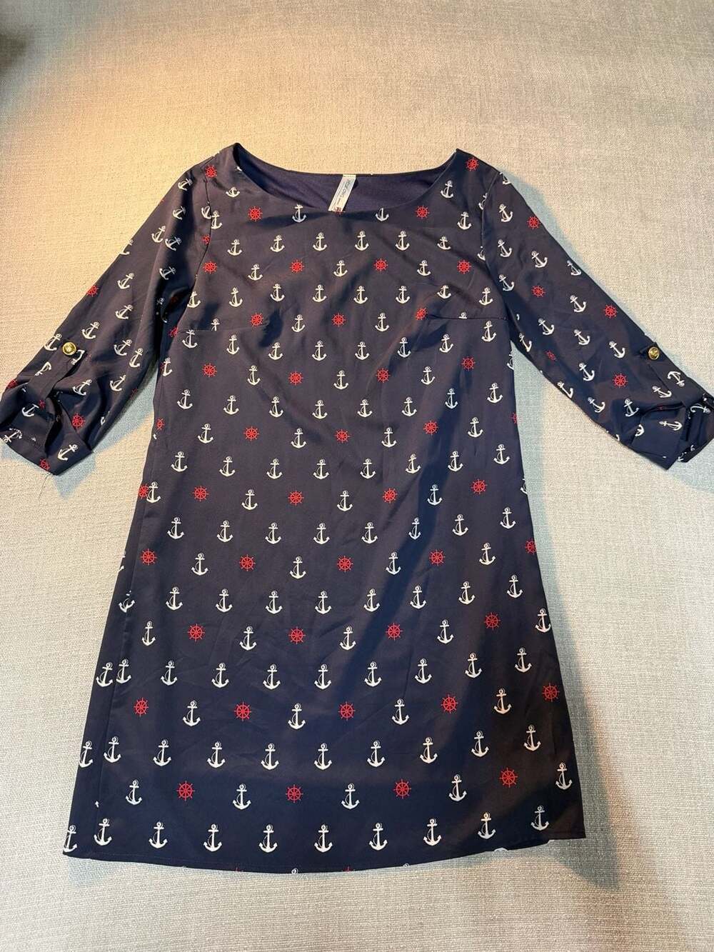 Pink Owl Apparel Nautical Print Shift Dress with Anchors and Steering Wheels